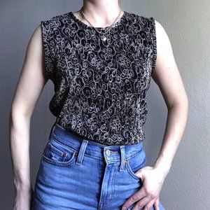 Vintage pleated floral pattern tank top